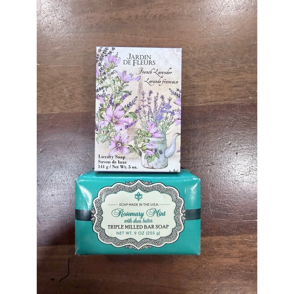 Jardin De Fleurs French Lavender & Rosemary Mint Shea Butter Bar Soap Set 14oz